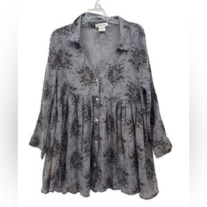 Paisley Vine Elegant Gray Floral Button Up Blouse